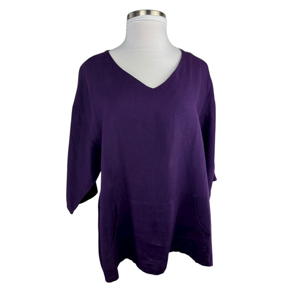 Bryn Walker 100% Linen Judy Oversized Tunic Top Purple Women's Large Lagonlook - Picture 2 of 15